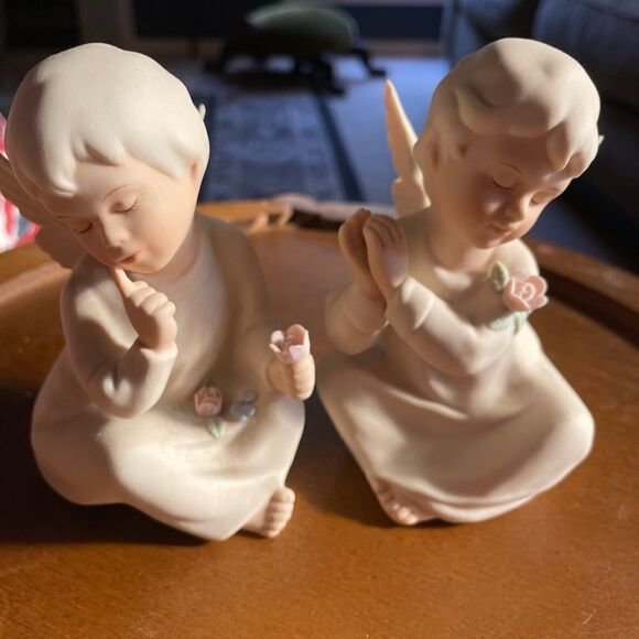 Homco Ceramic Signed Hand Painted Angels Fairies set of 2 - Picture 12 of 15